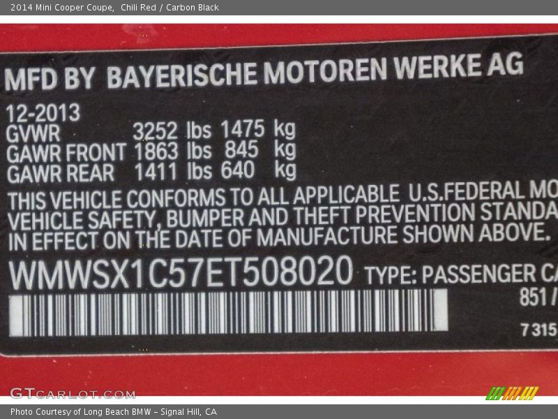 Chili Red / Carbon Black 2014 Mini Cooper Coupe