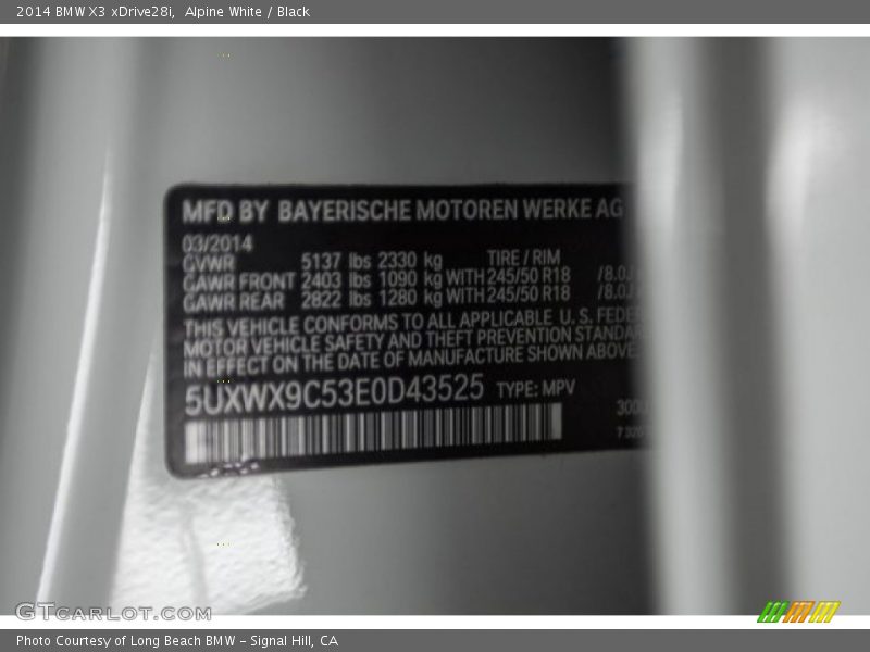 Alpine White / Black 2014 BMW X3 xDrive28i