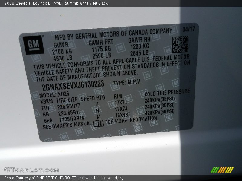 Summit White / Jet Black 2018 Chevrolet Equinox LT AWD