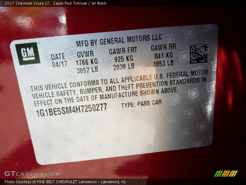 Cajun Red Tintcoat / Jet Black 2017 Chevrolet Cruze LT