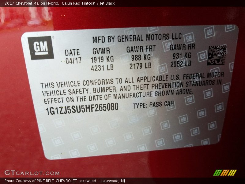 Cajun Red Tintcoat / Jet Black 2017 Chevrolet Malibu Hybrid