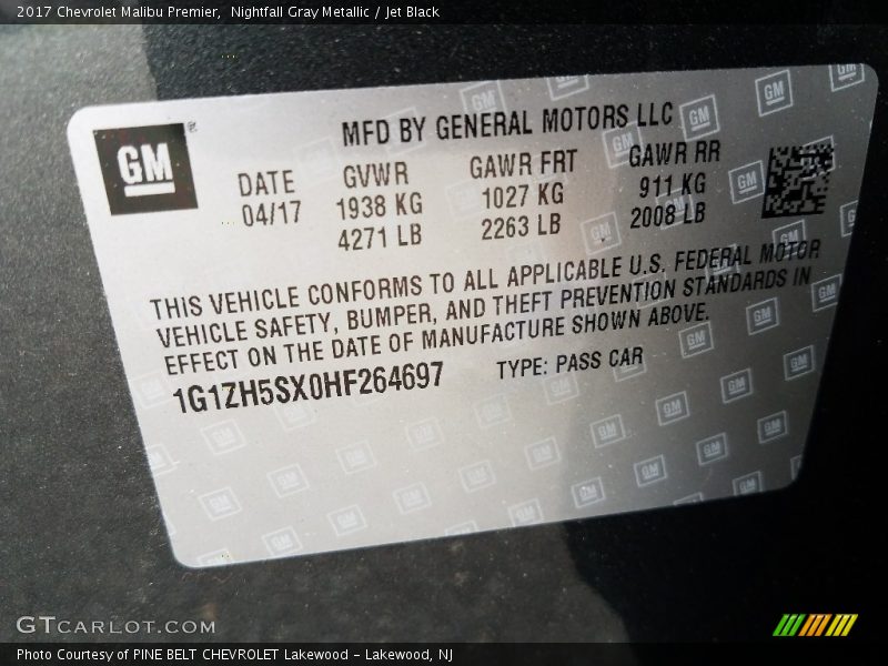 Nightfall Gray Metallic / Jet Black 2017 Chevrolet Malibu Premier