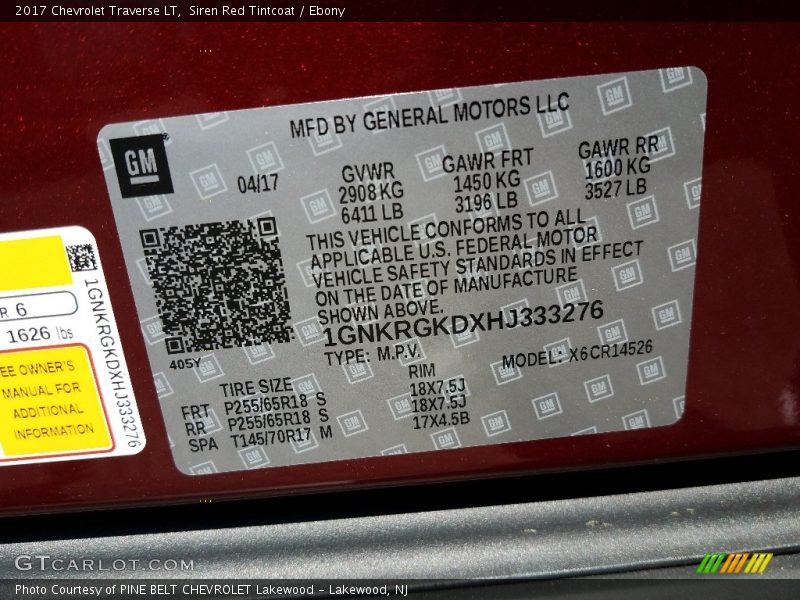 Siren Red Tintcoat / Ebony 2017 Chevrolet Traverse LT