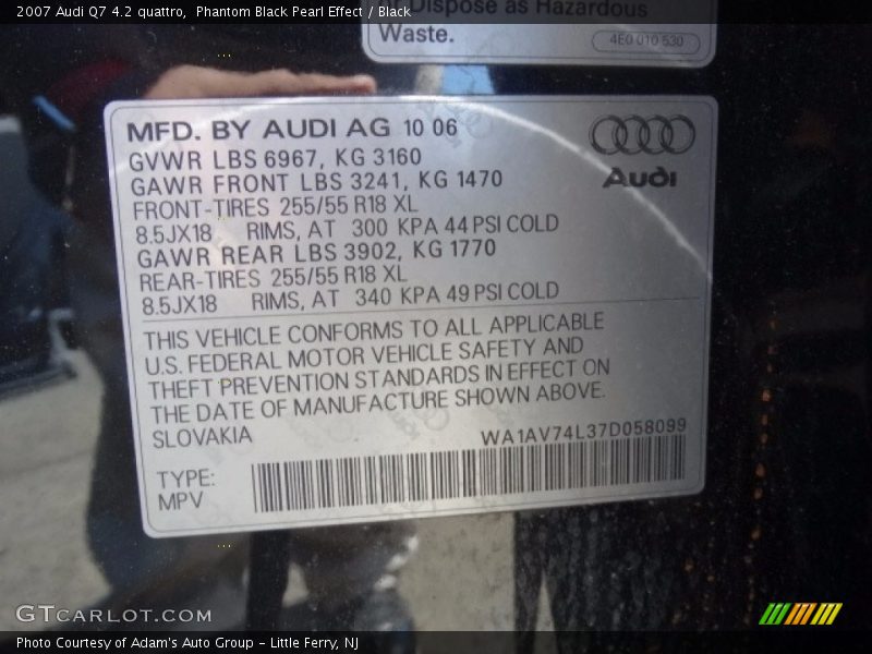 Phantom Black Pearl Effect / Black 2007 Audi Q7 4.2 quattro