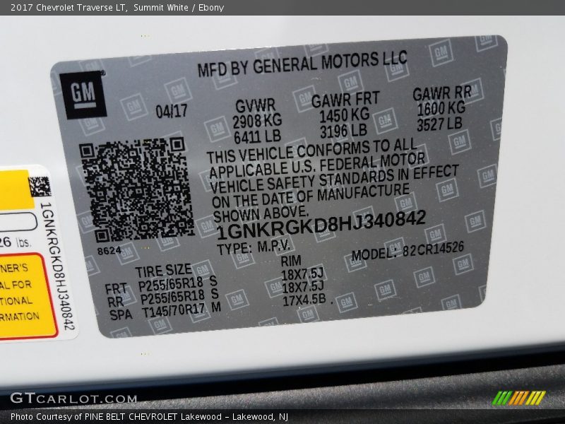 Summit White / Ebony 2017 Chevrolet Traverse LT