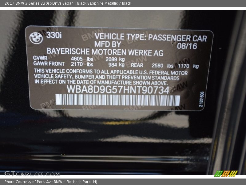 Black Sapphire Metallic / Black 2017 BMW 3 Series 330i xDrive Sedan