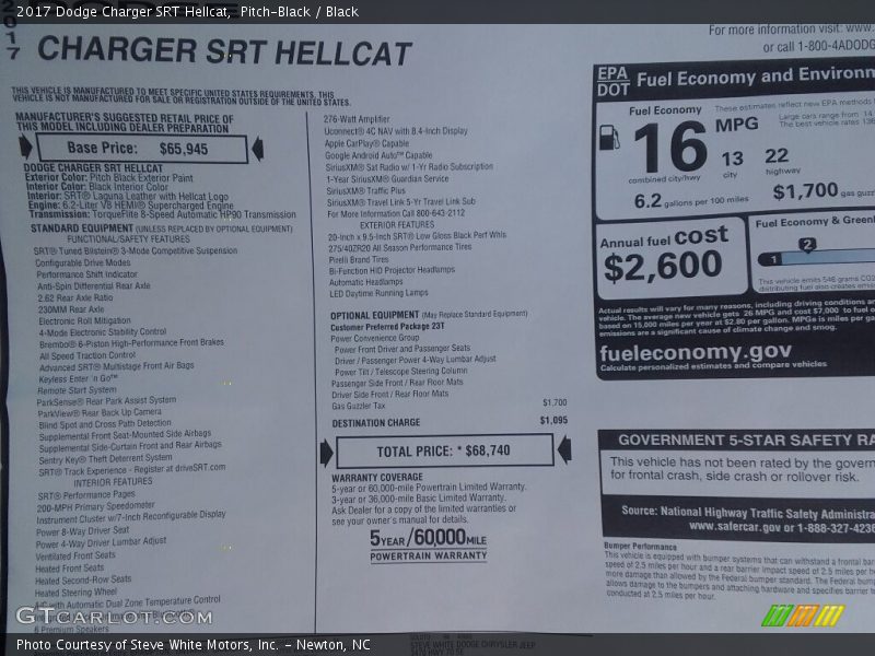 Pitch-Black / Black 2017 Dodge Charger SRT Hellcat