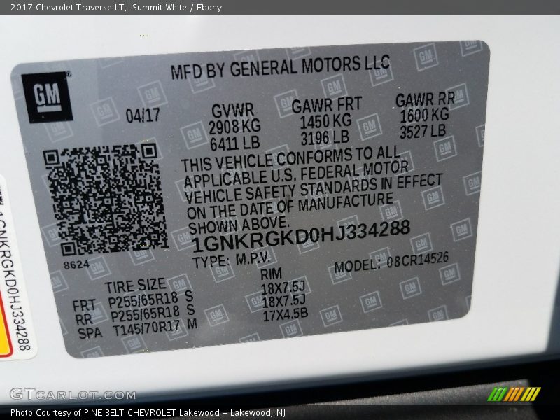 Summit White / Ebony 2017 Chevrolet Traverse LT