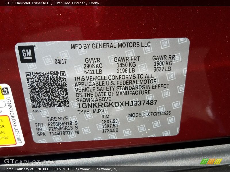 Siren Red Tintcoat / Ebony 2017 Chevrolet Traverse LT