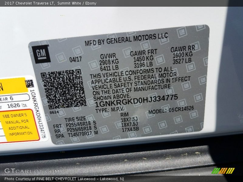 Summit White / Ebony 2017 Chevrolet Traverse LT
