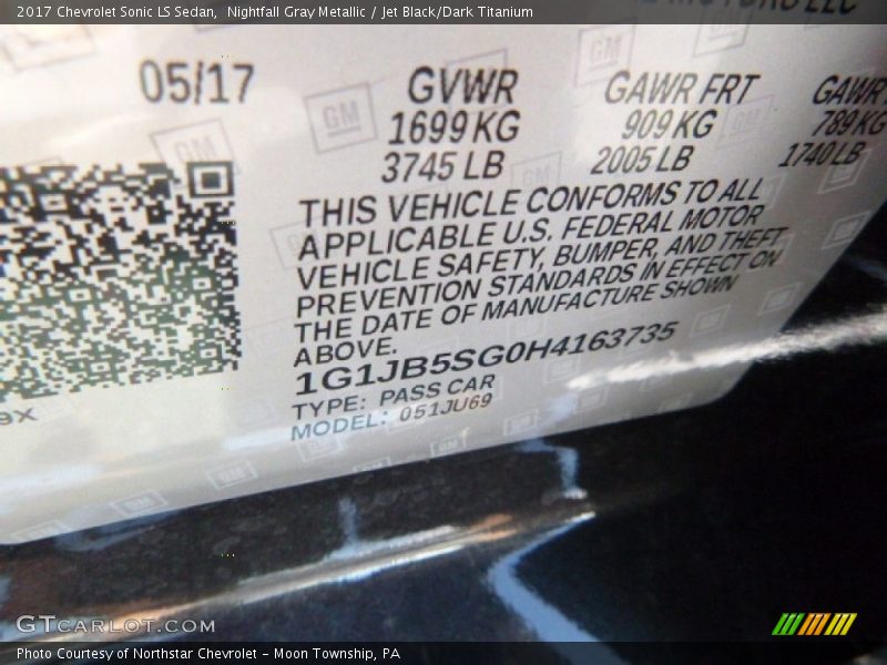 Nightfall Gray Metallic / Jet Black/Dark Titanium 2017 Chevrolet Sonic LS Sedan