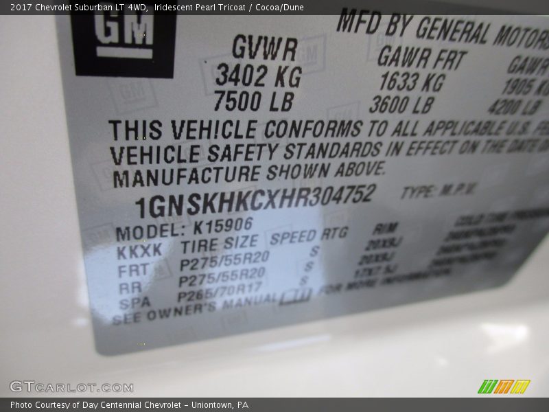 Iridescent Pearl Tricoat / Cocoa/Dune 2017 Chevrolet Suburban LT 4WD