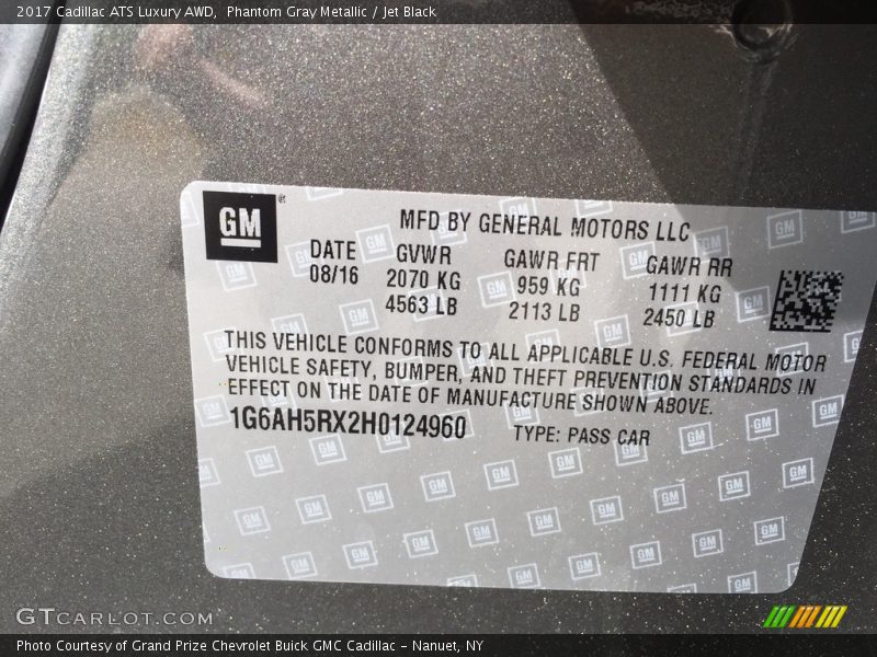 Phantom Gray Metallic / Jet Black 2017 Cadillac ATS Luxury AWD
