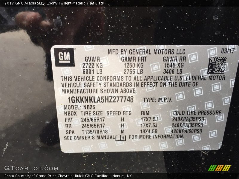 Ebony Twilight Metallic / Jet Black 2017 GMC Acadia SLE