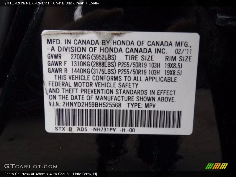 Crystal Black Pearl / Ebony 2011 Acura MDX Advance