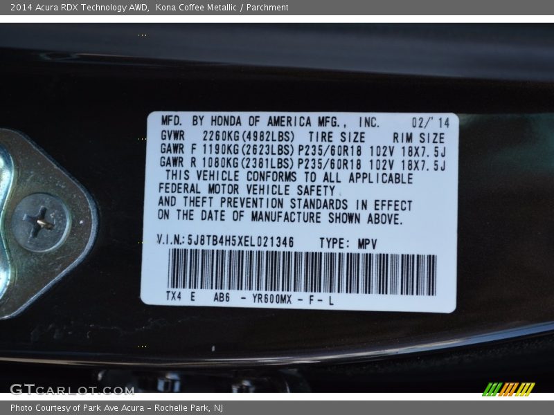 Kona Coffee Metallic / Parchment 2014 Acura RDX Technology AWD