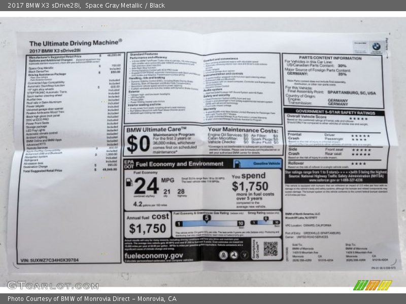 Space Gray Metallic / Black 2017 BMW X3 sDrive28i