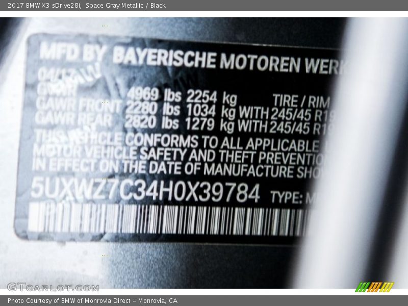 Space Gray Metallic / Black 2017 BMW X3 sDrive28i