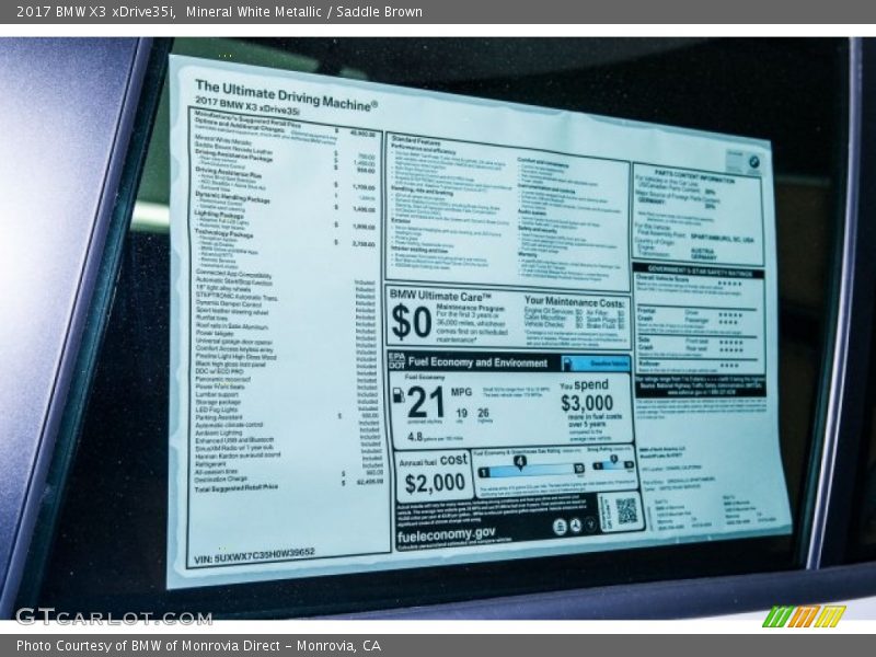  2017 X3 xDrive35i Window Sticker