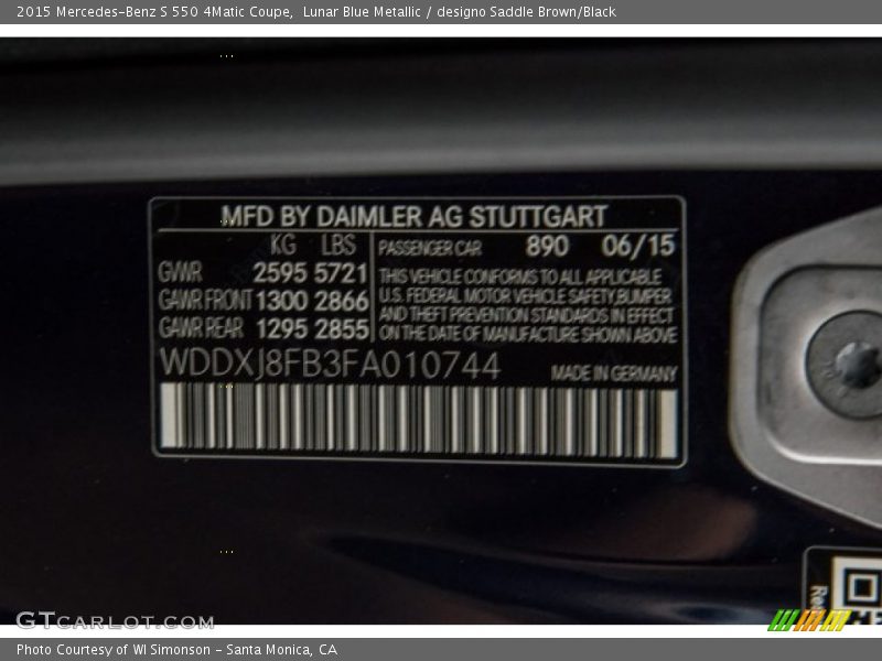 Lunar Blue Metallic / designo Saddle Brown/Black 2015 Mercedes-Benz S 550 4Matic Coupe