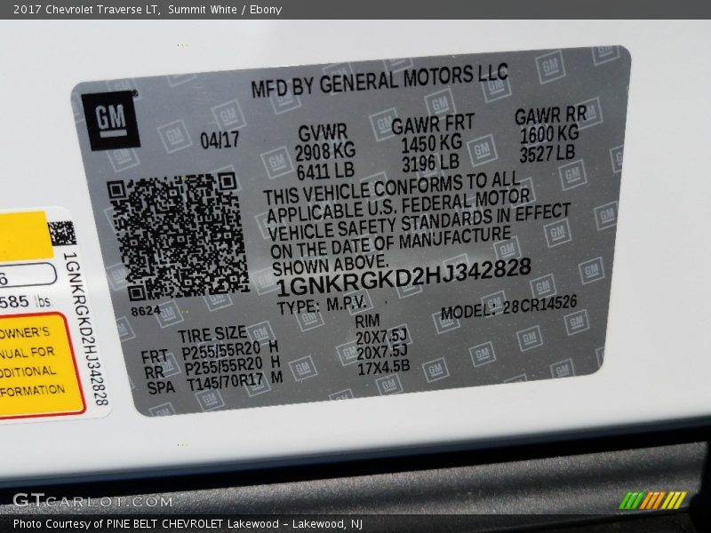 Summit White / Ebony 2017 Chevrolet Traverse LT