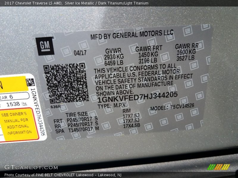 Silver Ice Metallic / Dark Titanium/Light Titanium 2017 Chevrolet Traverse LS AWD
