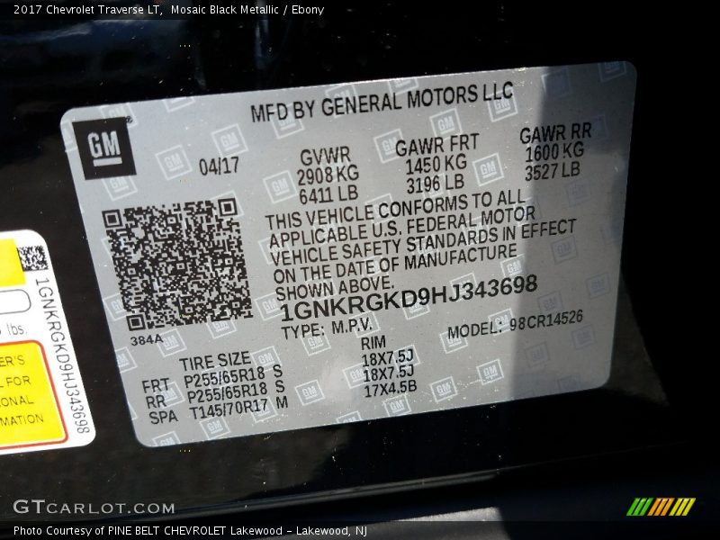 Mosaic Black Metallic / Ebony 2017 Chevrolet Traverse LT
