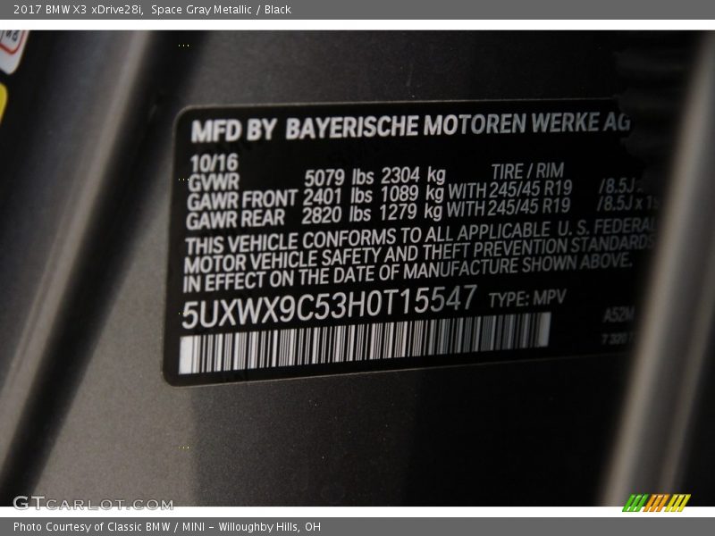 Space Gray Metallic / Black 2017 BMW X3 xDrive28i