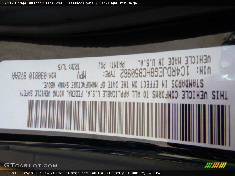 DB Black Crystal / Black/Light Frost Beige 2017 Dodge Durango Citadel AWD