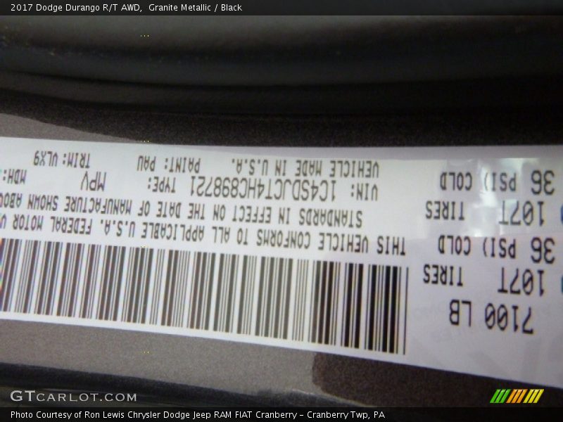 Granite Metallic / Black 2017 Dodge Durango R/T AWD