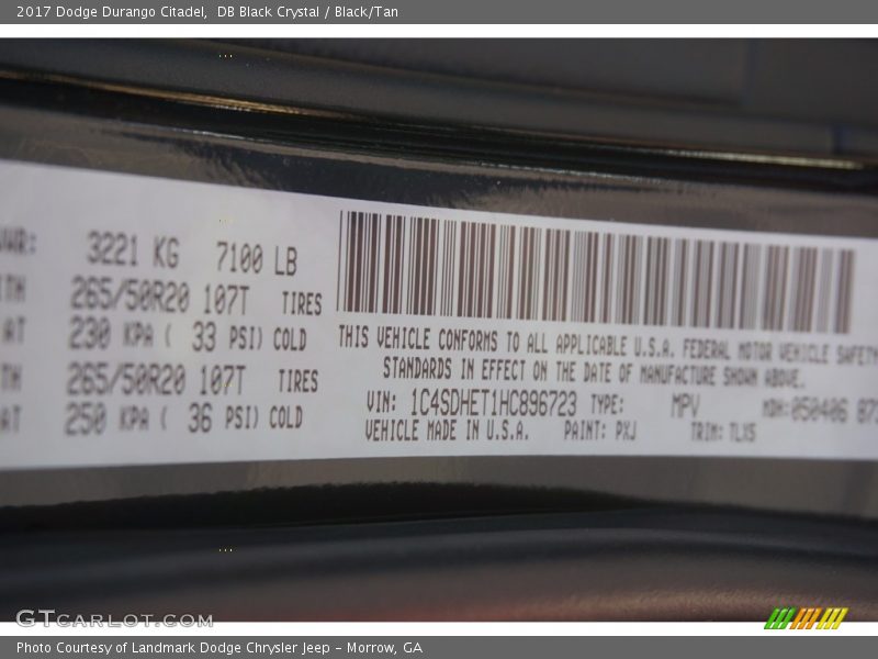 DB Black Crystal / Black/Tan 2017 Dodge Durango Citadel