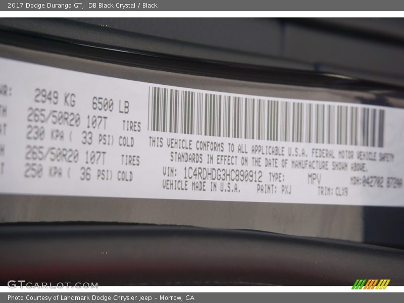 DB Black Crystal / Black 2017 Dodge Durango GT
