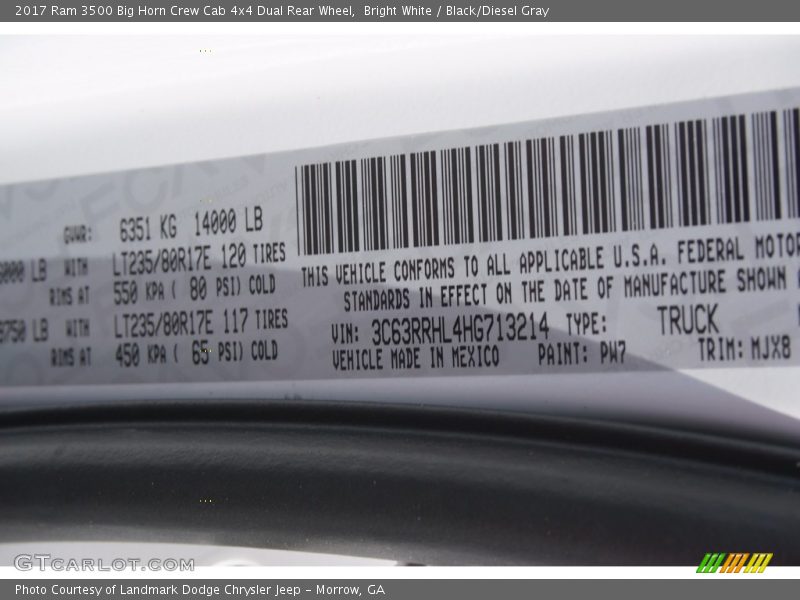 Bright White / Black/Diesel Gray 2017 Ram 3500 Big Horn Crew Cab 4x4 Dual Rear Wheel