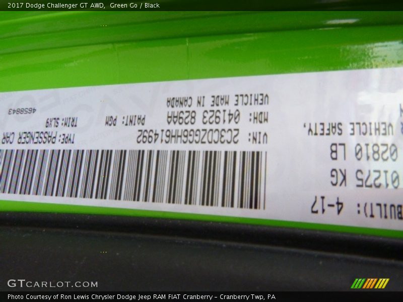 Green Go / Black 2017 Dodge Challenger GT AWD