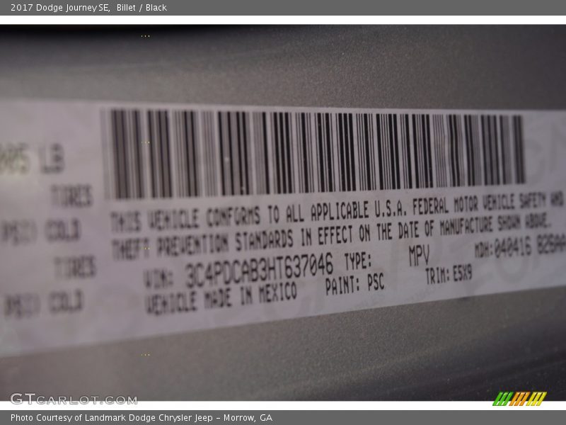 Billet / Black 2017 Dodge Journey SE