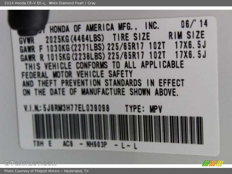 White Diamond Pearl / Gray 2014 Honda CR-V EX-L