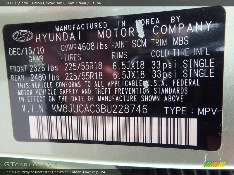 Kiwi Green / Taupe 2011 Hyundai Tucson Limited AWD