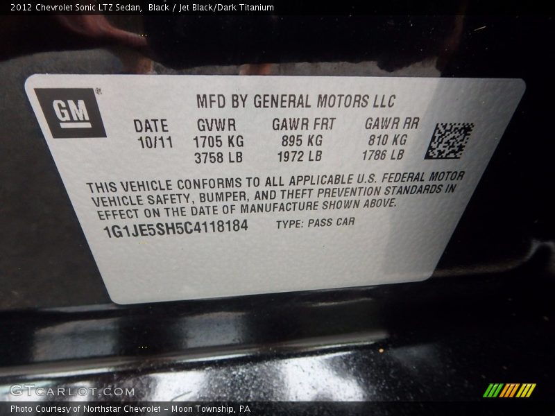 Black / Jet Black/Dark Titanium 2012 Chevrolet Sonic LTZ Sedan