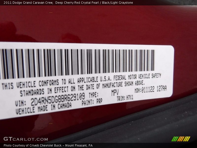 Deep Cherry Red Crystal Pearl / Black/Light Graystone 2011 Dodge Grand Caravan Crew
