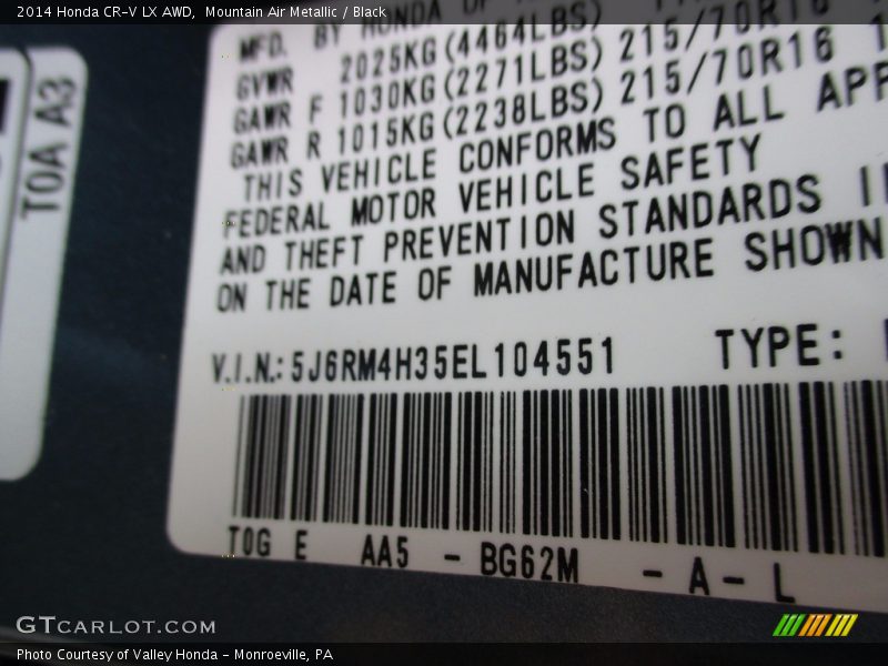 Mountain Air Metallic / Black 2014 Honda CR-V LX AWD