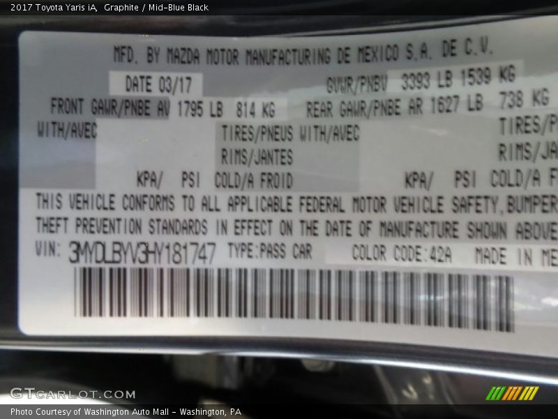 Graphite / Mid-Blue Black 2017 Toyota Yaris iA