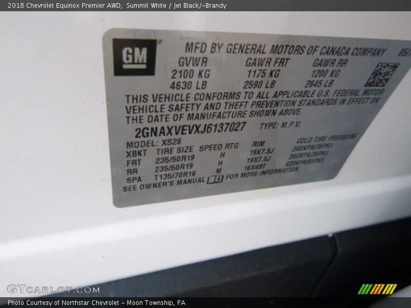 Summit White / Jet Black/­Brandy 2018 Chevrolet Equinox Premier AWD