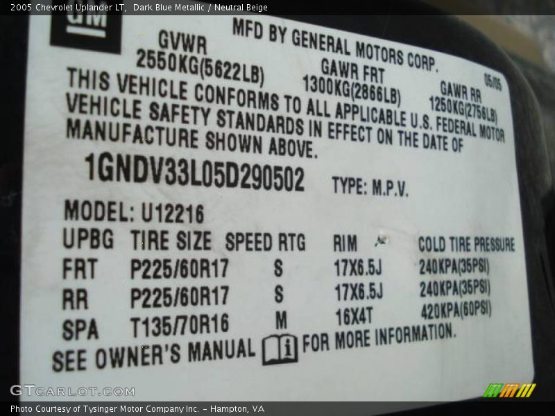 Dark Blue Metallic / Neutral Beige 2005 Chevrolet Uplander LT