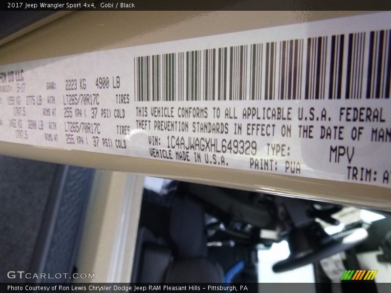 Gobi / Black 2017 Jeep Wrangler Sport 4x4