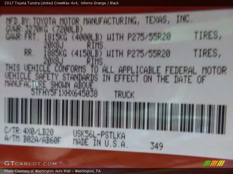 2017 Tundra Limited CrewMax 4x4 Inferno Orange Color Code 4X0