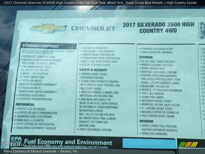 Deep Ocean Blue Metallic / High Country Saddle 2017 Chevrolet Silverado 3500HD High Country Crew Cab Dual Rear Wheel 4x4