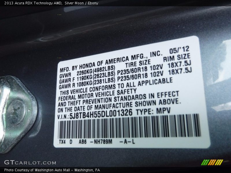 Silver Moon / Ebony 2013 Acura RDX Technology AWD
