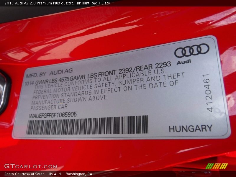 Brilliant Red / Black 2015 Audi A3 2.0 Premium Plus quattro