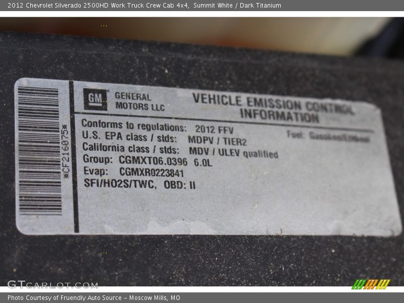 Summit White / Dark Titanium 2012 Chevrolet Silverado 2500HD Work Truck Crew Cab 4x4
