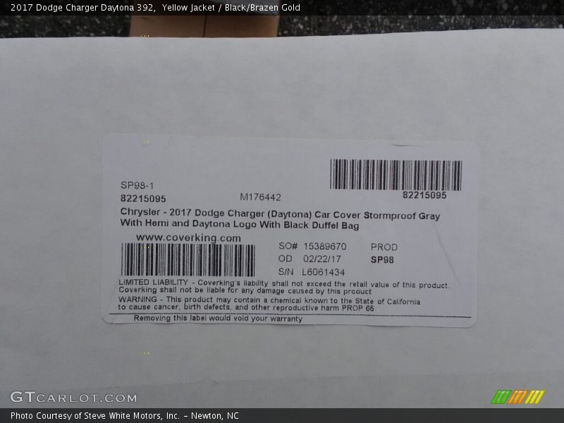 Yellow Jacket / Black/Brazen Gold 2017 Dodge Charger Daytona 392